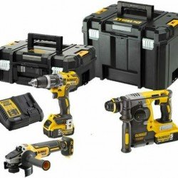Dewalt DCK428P3T Σετ Γωνιακός Τροχός & Κρουστικό Δραπανοκατσάβιδο & Μπουλονόκλειδο & Πιστολέτο 18V με 3 Μπαταρίες 5Ah και Θήκη