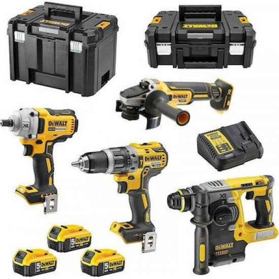 Dewalt DCK428P3T Σετ Γωνιακός Τροχός & Κρουστικό Δραπανοκατσάβιδο & Μπουλονόκλειδο & Πιστολέτο 18V με 3 Μπαταρίες 5Ah και Θήκη Dewalt DCK428P3T Σετ Γωνιακός Τροχός & Κρουστικό Δραπανοκατσάβιδο & Μπουλονόκλειδο & Πιστολέτο 18V με 3 Μπαταρίες 5Ah και Θήκη